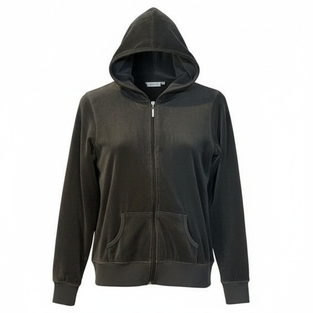 Beta House Hoodie Jacket Womens Size Small Black Velour Full Zip Pockets Y2K